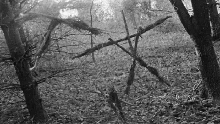 The Blair Witch symbol, shaped like a star made with tree branches, in The Blair Witch Project, which still holds up to this day