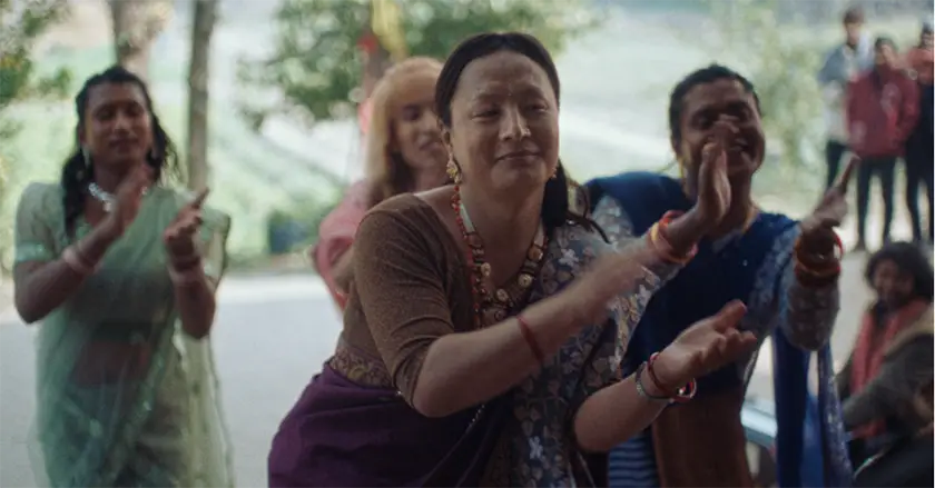 Pushpa Thing Lama, whom we interview, dances in a still from the movie Elephants in the Fog (Tiniharu)